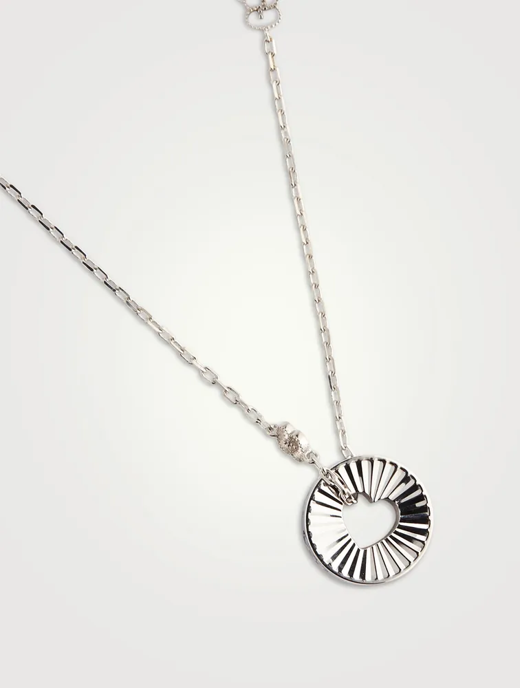 18K White Gold Round Heart Pendant Necklace