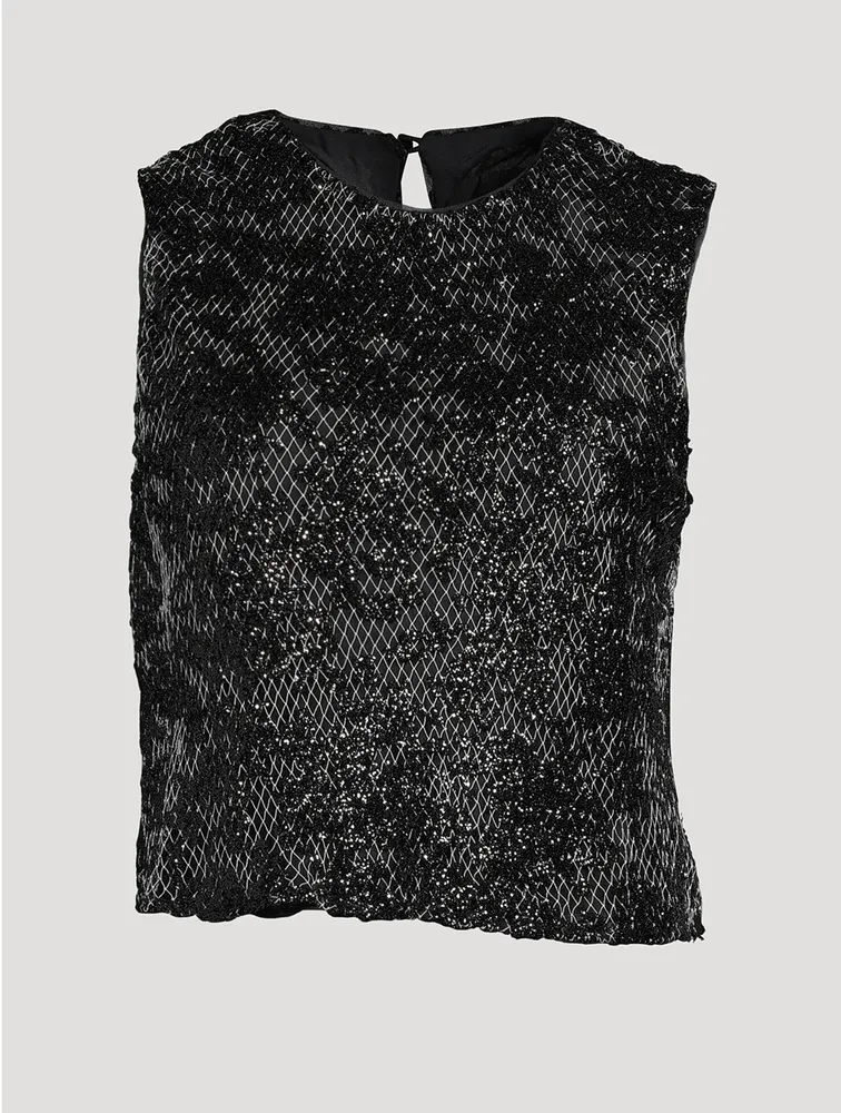 Jewel Embellished Mesh Top