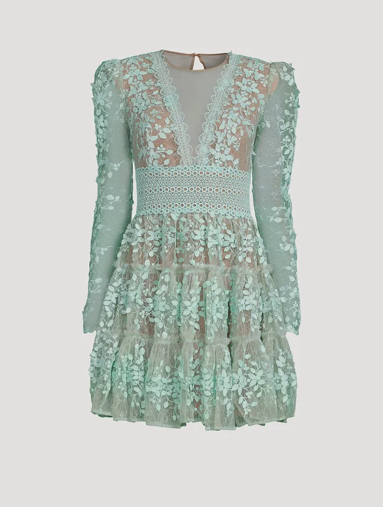 Megan Floral Appliqué Tulle Mini Dress