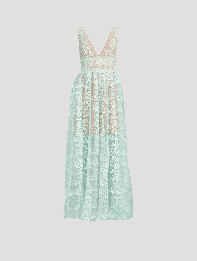Megan Floral Appliqué Tulle Gown