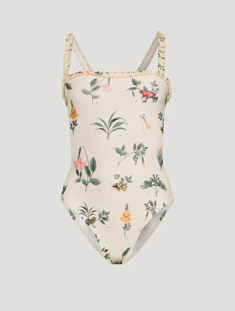 Limon Ruffle Trim One-Piece Swimsuit Botanical Print