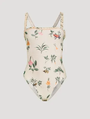 Limon Ruffle Trim One-Piece Swimsuit Botanical Print