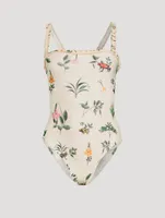 Limon Ruffle Trim One-Piece Swimsuit Botanical Print