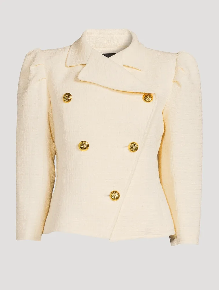 Double-Breasted Tweed Box-Pleat Jacket