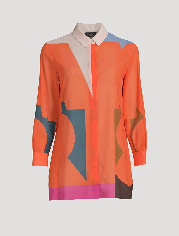 Cotton Voile Blouse with Composed Letters Print