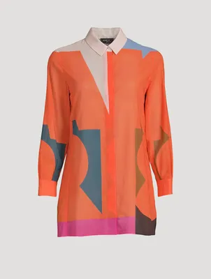 Cotton Voile Blouse with Composed Letters Print