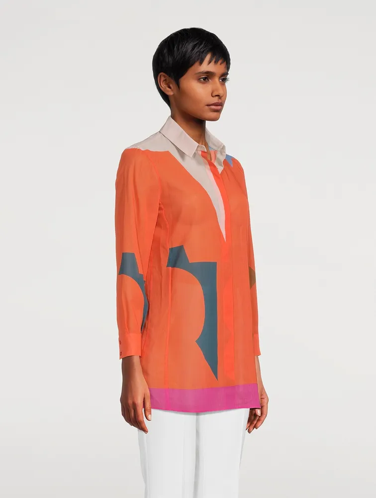 Cotton Voile Blouse with Composed Letters Print