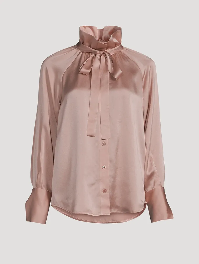 Nela Tie-Neck Silk Satin Shirt
