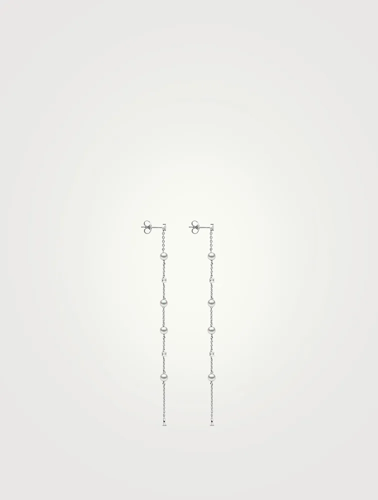 Trend 18K White Gold Freshwater Pearl And Diamond Earrings