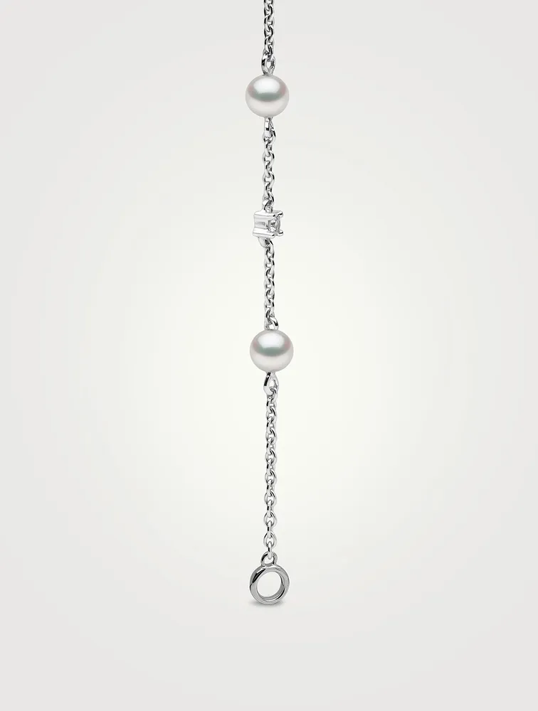 Trend 18K White Gold Freshwater Pearl And Diamond Earrings