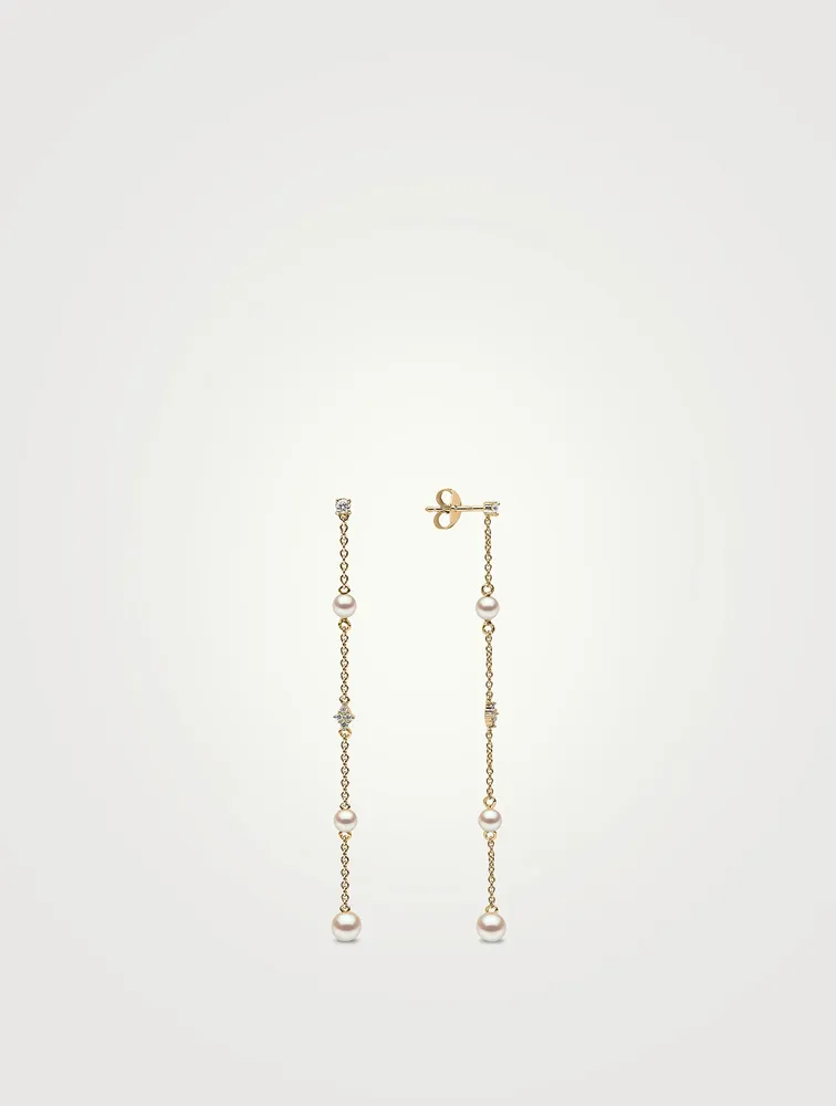 Trend 18K Gold Freshwater Pearl And Diamond Earrings