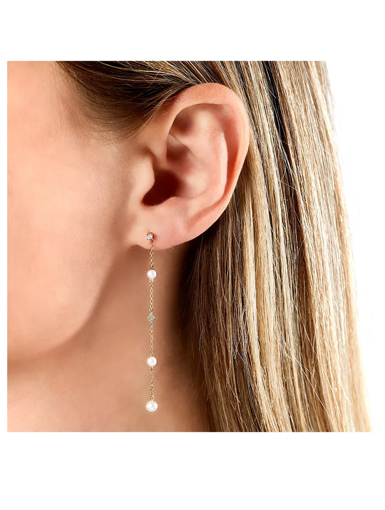 Trend 18K Gold Freshwater Pearl And Diamond Earrings
