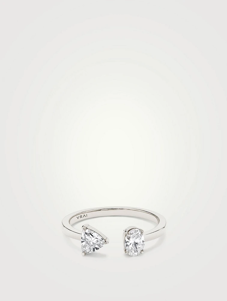 14K Gold Oval And Trillion Mixed Cuff Ring With Lab Grown Diamonds