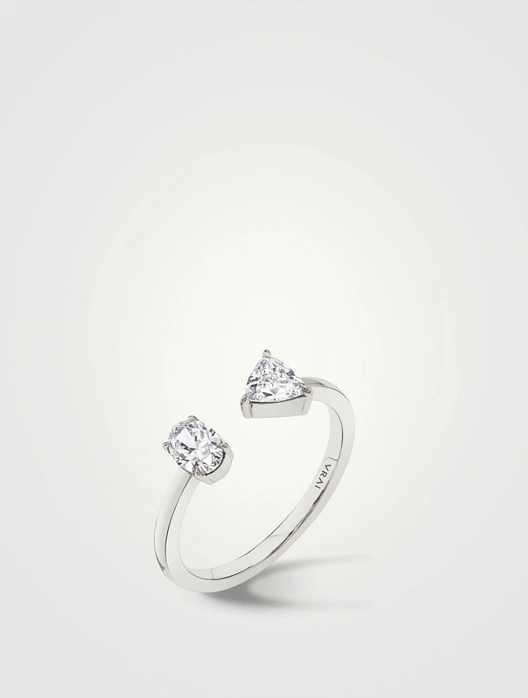 14K Gold Oval And Trillion Mixed Cuff Ring With Lab Grown Diamonds