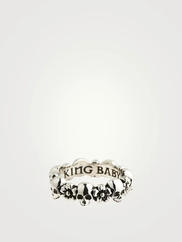 Silver Skull And Sakura Infinity Ring