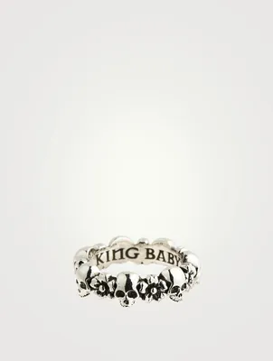 Silver Skull And Sakura Infinity Ring