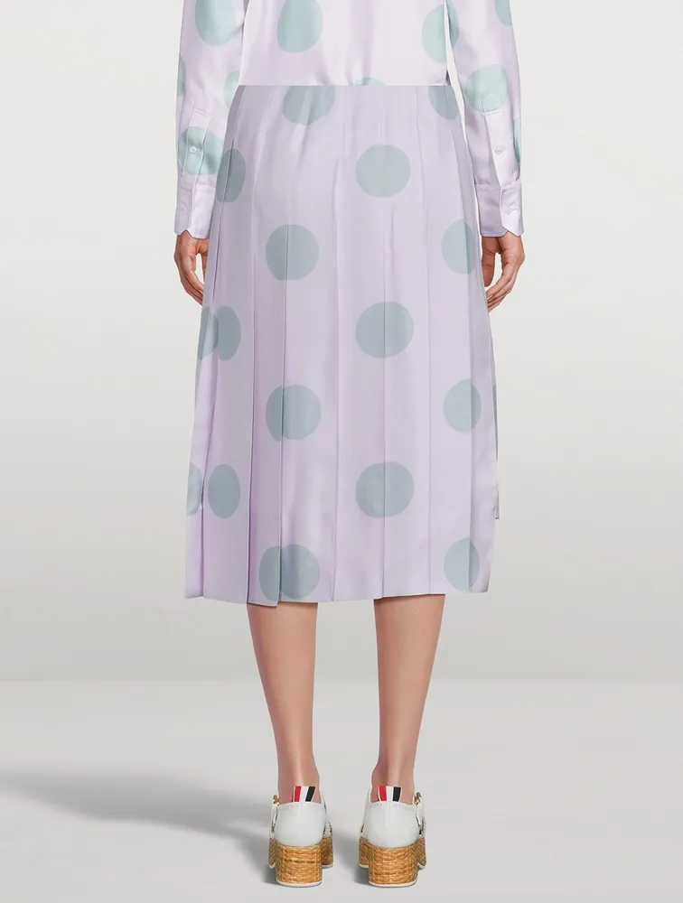 Silk Twill Pleated Midi Skirt Polka Dot Print