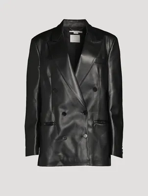 Faux Leather Double-Breasted Blazer