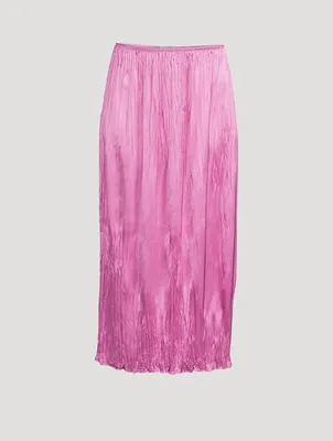 Pleated Satin Midi Skirt