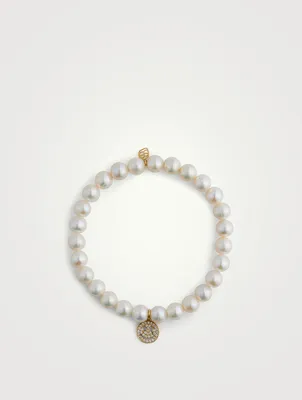 Pearl Bracelet With 14K Gold Diamond Happy Face Charm