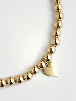14K Gold Beaded Bracelet With Heart Charm