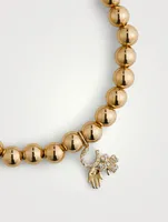 14K Gold Beaded Bracelet With Diamond Luck And Protection Charm
