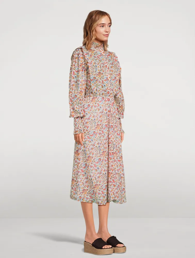 Galoa Cotton Midi Dress Floral Print