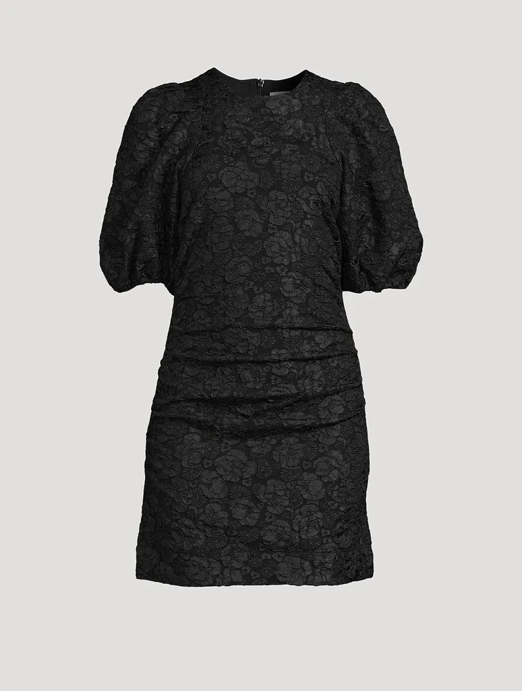 Puff-Sleeve Jacquard Mini Dress