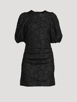 Puff-Sleeve Jacquard Mini Dress