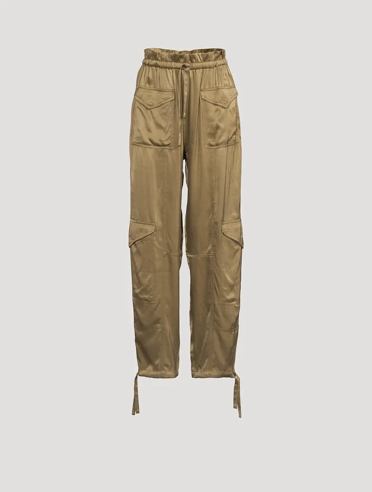 Washed Satin Cargo Pants