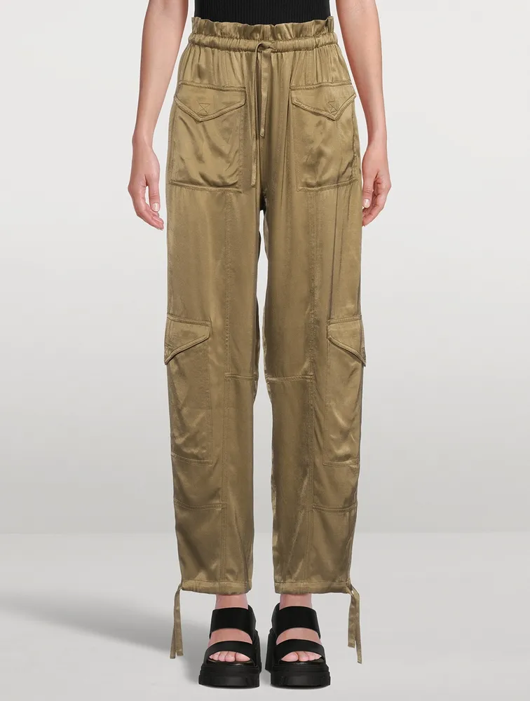 Washed Satin Cargo Pants
