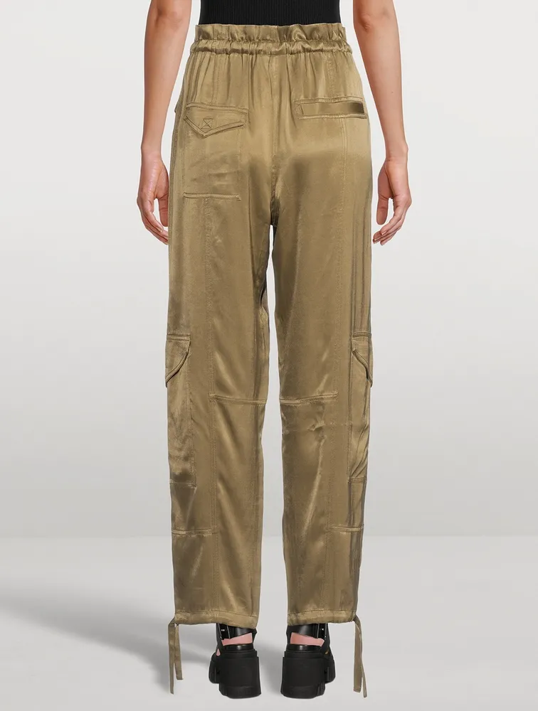 Washed Satin Cargo Pants