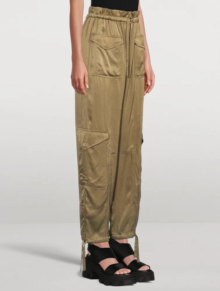 Washed Satin Cargo Pants