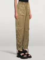 Washed Satin Cargo Pants
