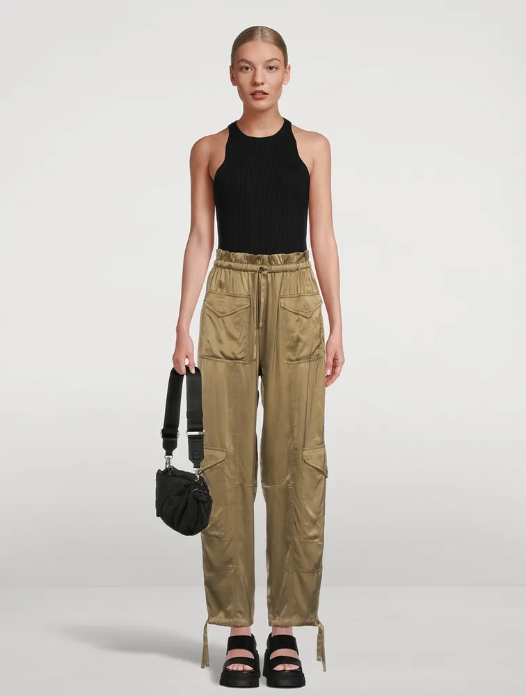 Washed Satin Cargo Pants