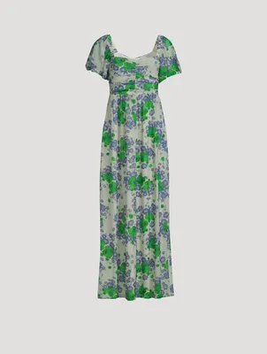 Puff-Sleeve Maxi Dress Floral Print