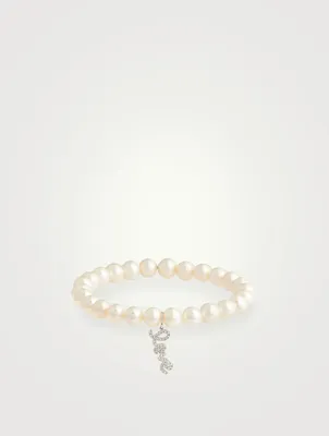 Pearl Bracelet With Mini 14K White Gold Diamond Love Charm