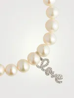 Pearl Bracelet With Mini 14K White Gold Diamond Love Charm