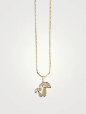 14K Gold Mushroom Pendant Necklace With Diamonds
