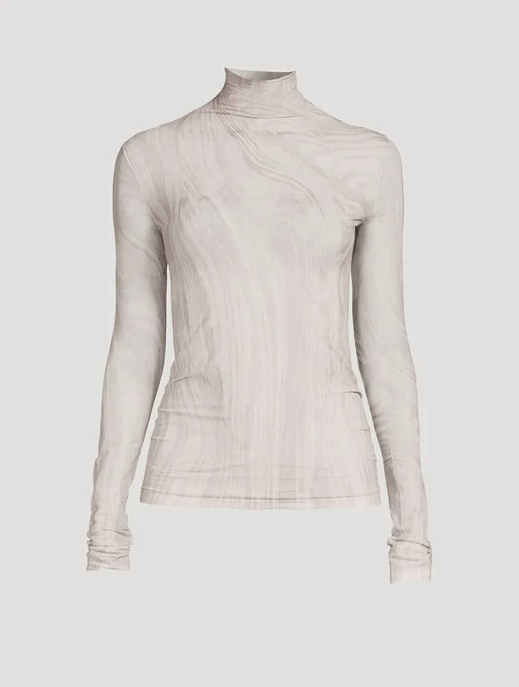 Sheer Turtleneck Swirl Print