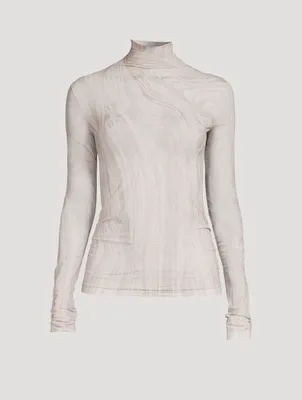 Sheer Turtleneck Swirl Print