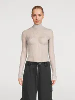 Sheer Turtleneck Swirl Print