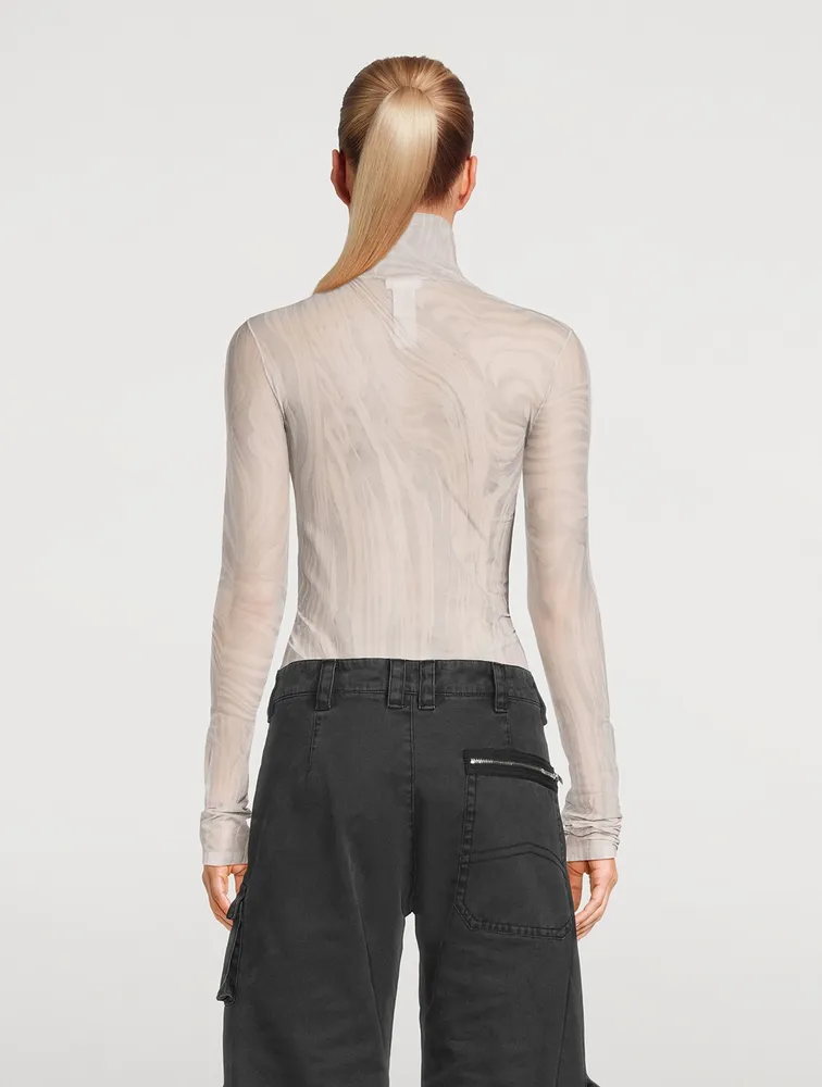 Sheer Turtleneck Swirl Print