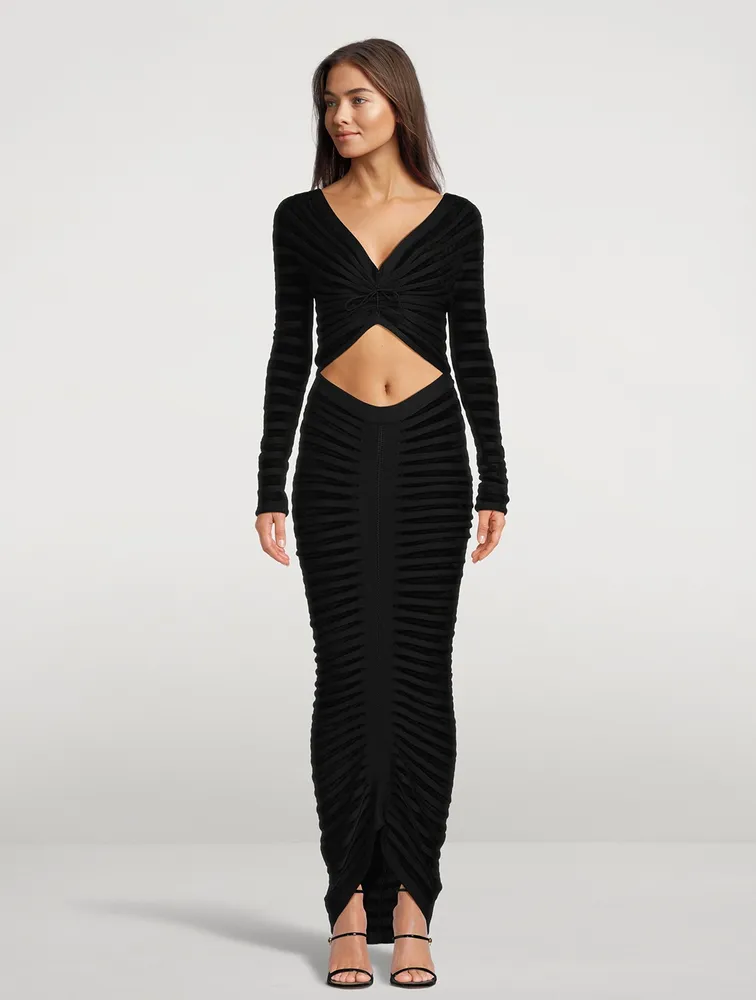 Ruched Velvet And Mesh Top