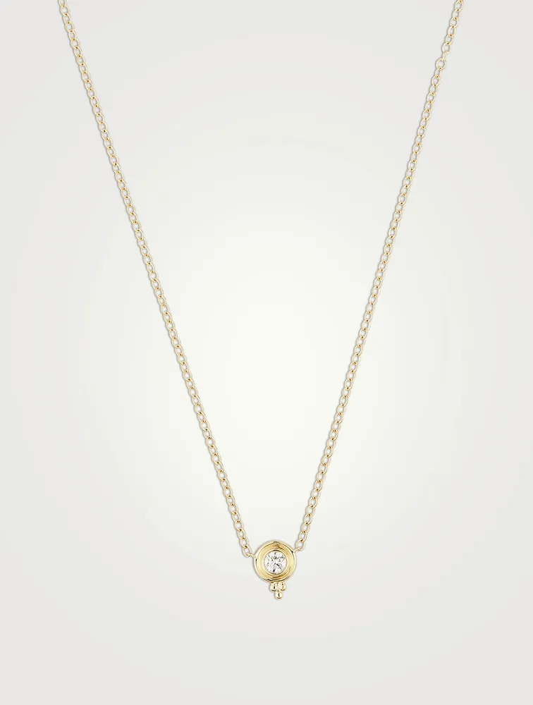18K Gold Single Diamond Temple Necklace