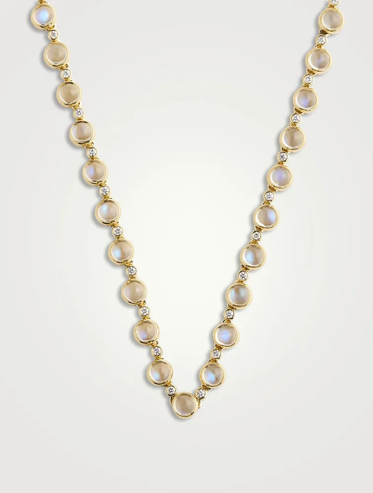 18K Gold Blue Moonstone Link Necklace