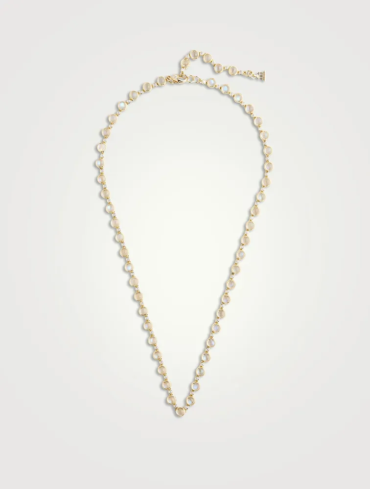 18K Gold Blue Moonstone Link Necklace