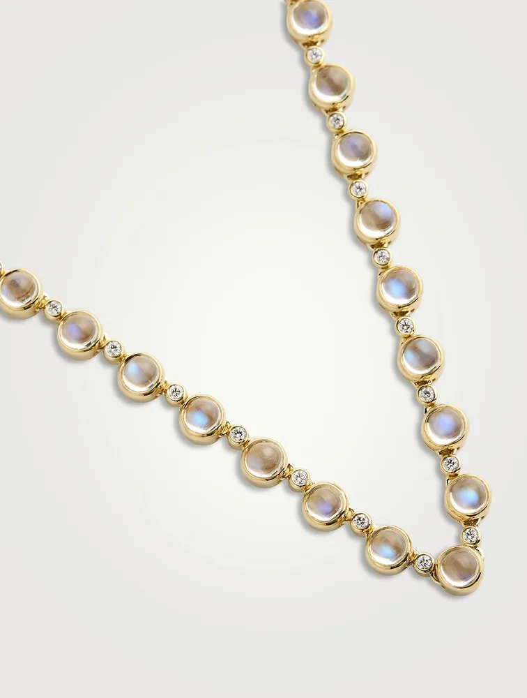 18K Gold Blue Moonstone Link Necklace