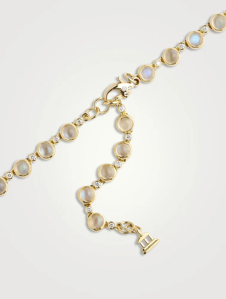 18K Gold Blue Moonstone Link Necklace