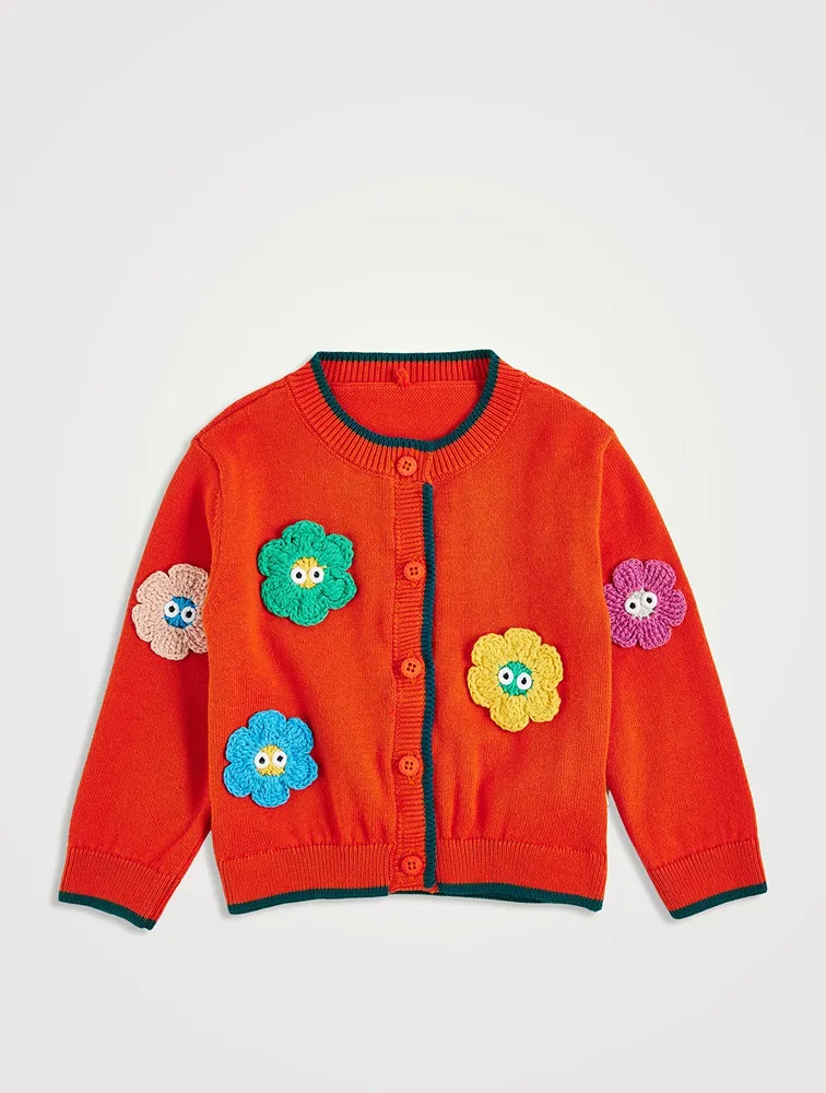 Smiley Flower Appliqué Cardigan